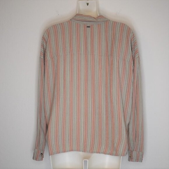 Oneill Sz S Davis Woven Long Sleeve Button Down Top Blouse Striped Boho Beachy - Picture 8 of 16